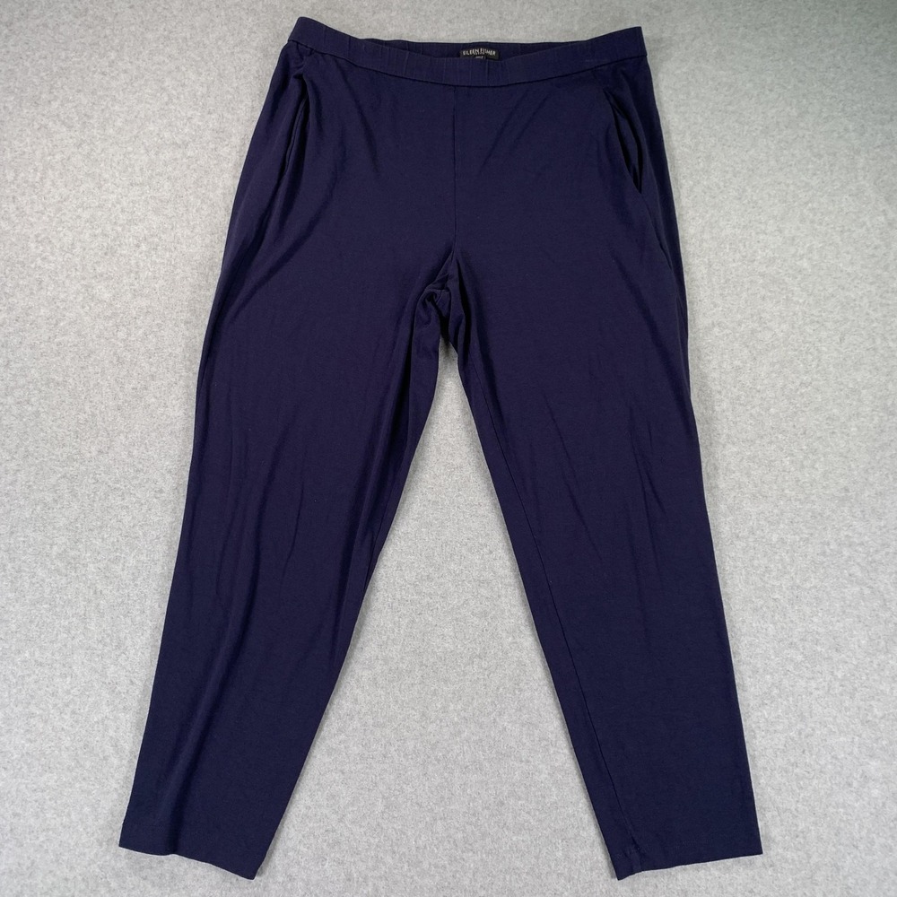 Eileen Fisher Pants Womens Petite Medium Blue Jersey Ankle Pull On Stretch